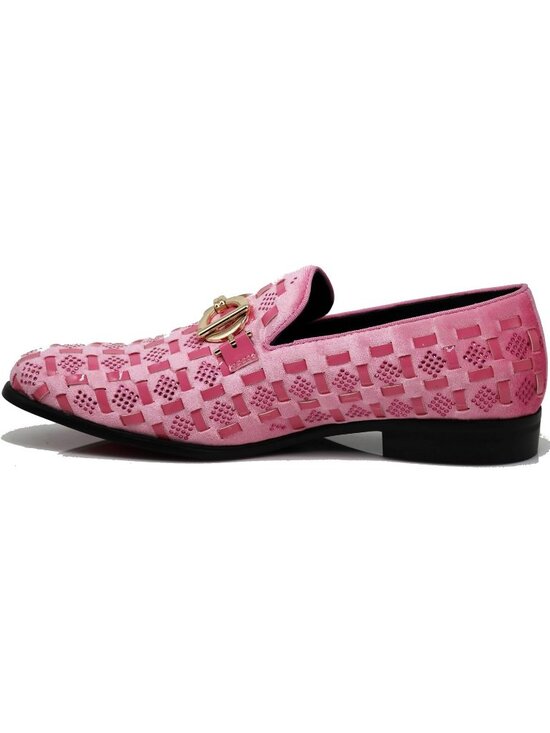 PARRAZO Men\'s Pink Glitter Rhinestone Loafers Metal Buckle Slip On Formal Shoes main image 7